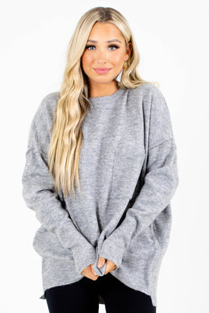 Gray Round Neckline Boutique Sweaters for Women