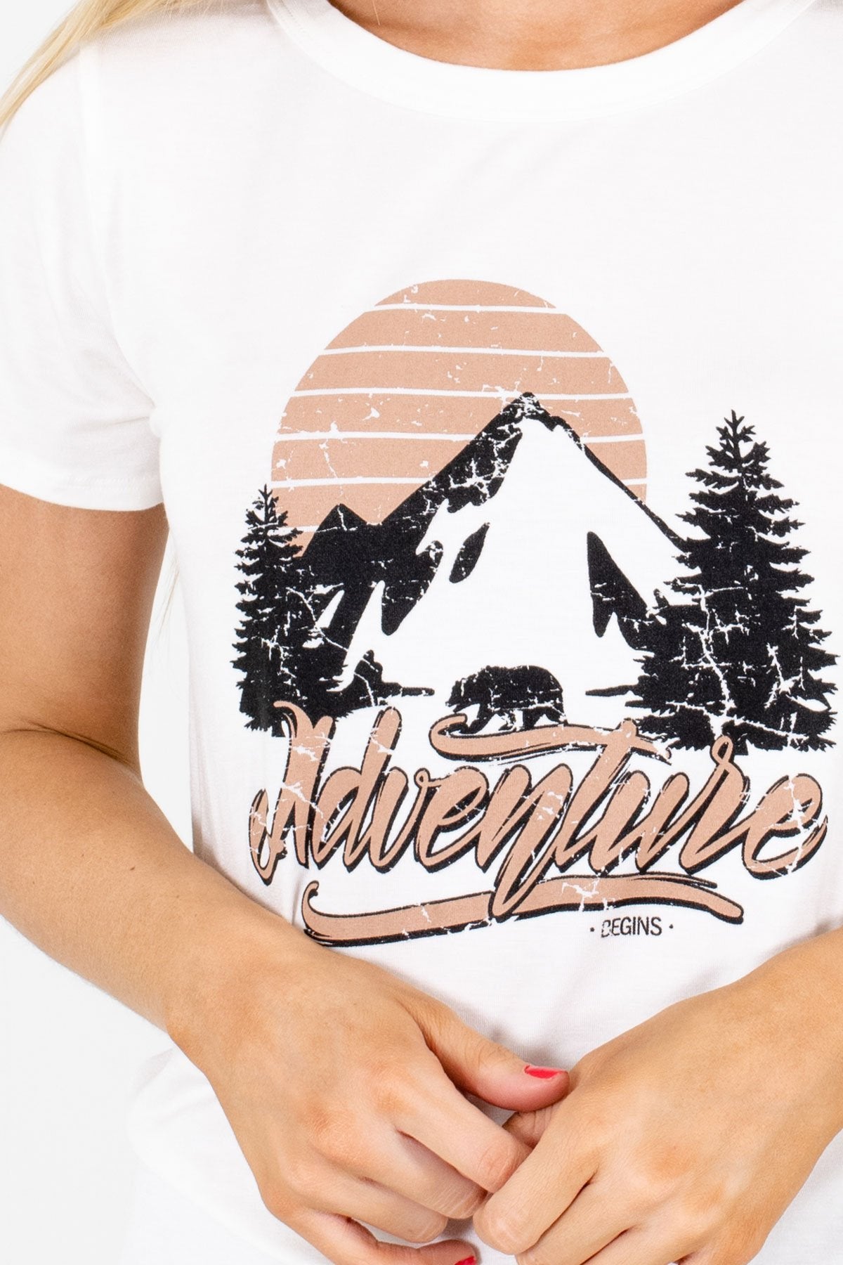 Adventure Begins White Graphic Tee