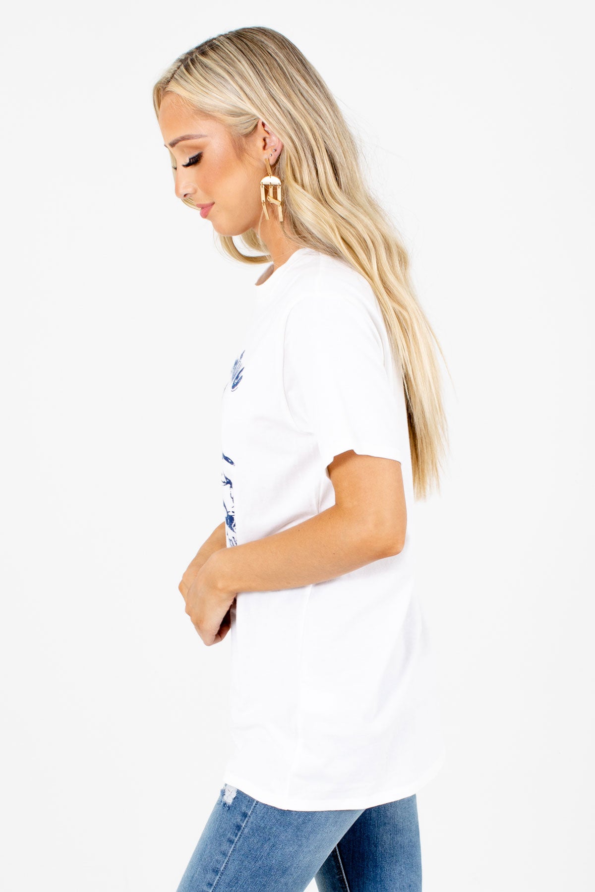 White Blue Car Graphic Boutique Tees for Women