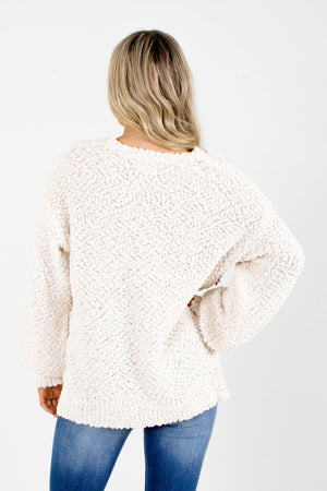 Women's Cream Round Neck-Line Boutique Sweater