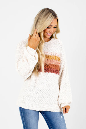 Women's Cream Popcorn Knit Boutique Sweater