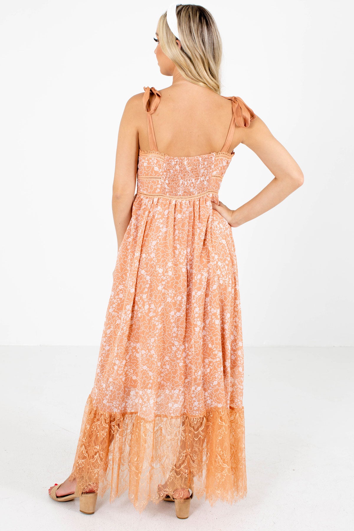 Women's Orange Lace Detailed Boutique Maxi Dress