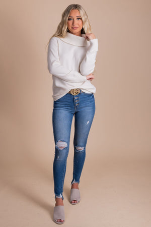 Women's Fall and Winter White Boutique Sweater 