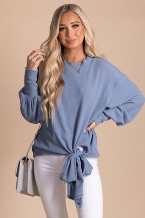 Blue Fall and Winter Boutique Tops for Women