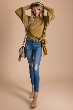Women's Green Tie Waist Boutique tops
