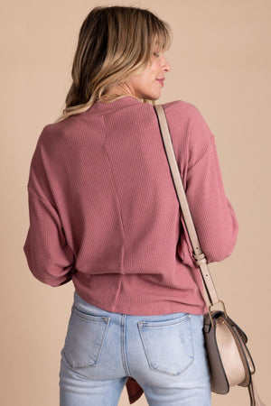 Women's Pink Ribbed Material Boutique Top