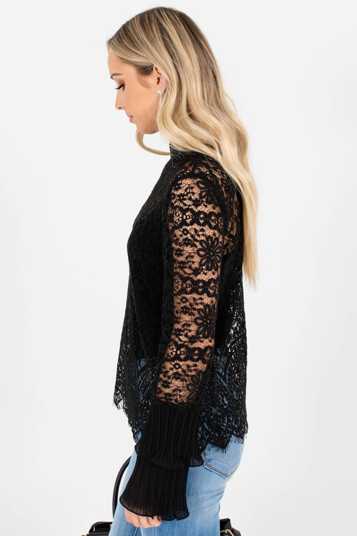 Ellena Black Lace Long Sleeve Crop Top