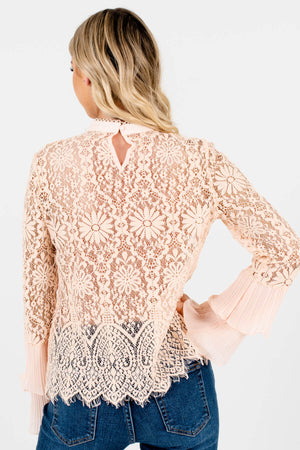 Women's Peach Pink Keyhole Back Boutique Tops