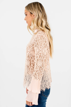Women's Peach Pink Long Sleeve Boutique Tops