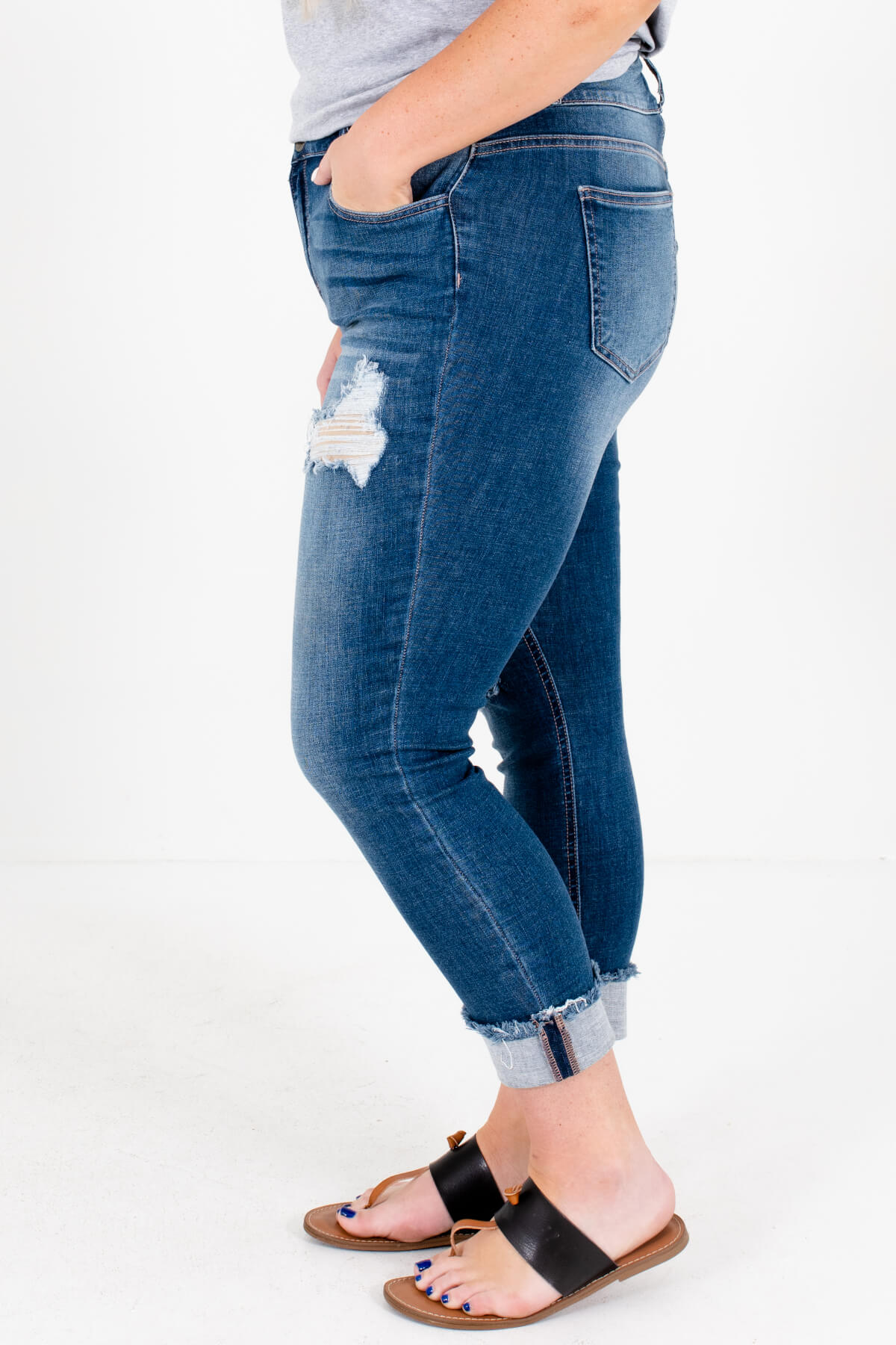 Medium Wash Blue Denim Boutique Plus Size Jeans with Pockets