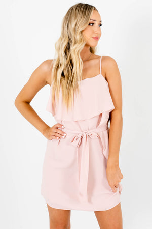 Blush Pink Asymmetrical Ruffled Overlay Boutique Mini Dresses for Women