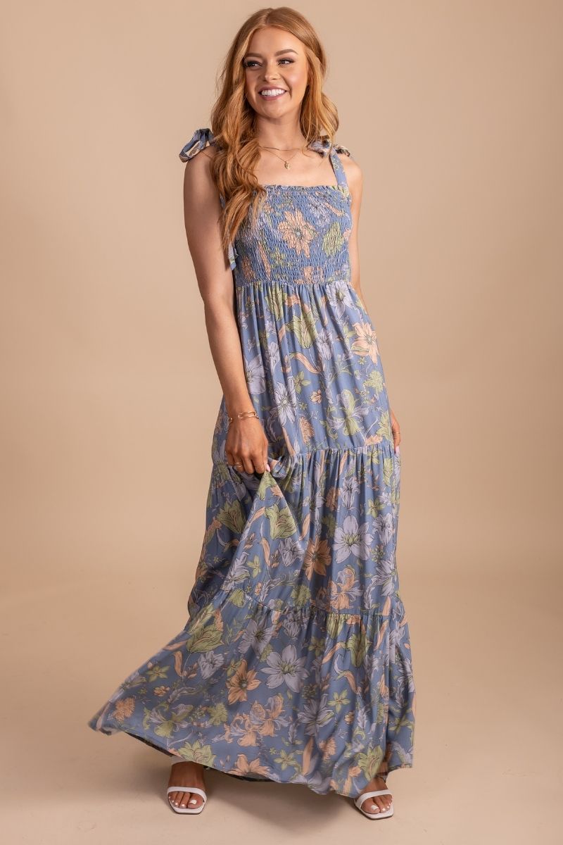 Floral long dress with tiered skirt 
