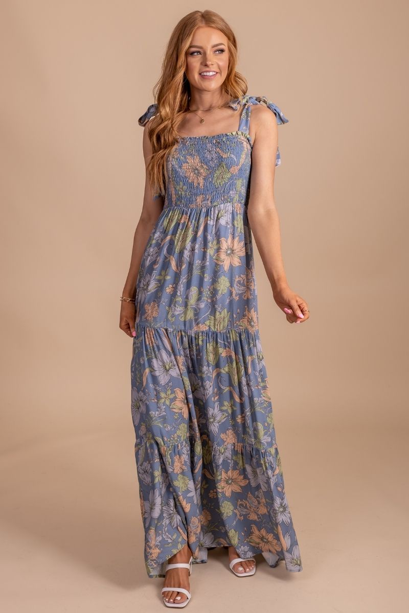 boutique maxi dress with smocked bodice