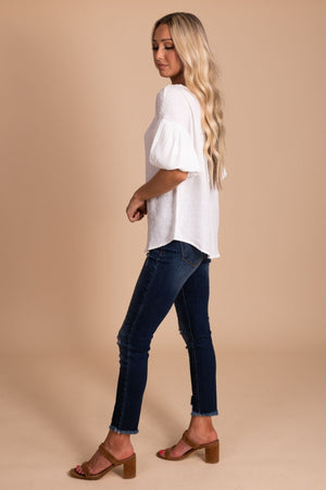 White High Quality Boutique Tops for Women