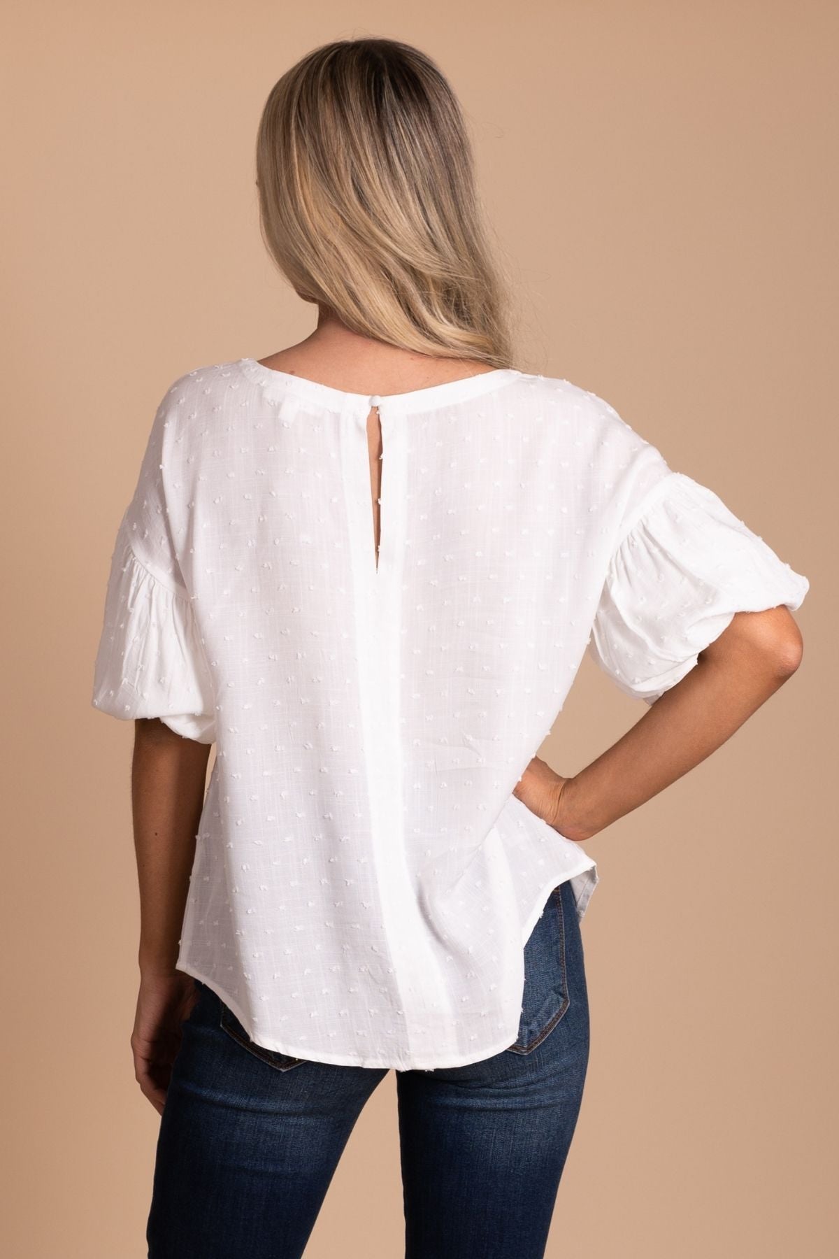 Women's Puff Sleeve White Boutique Top