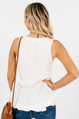 Women's Cream Ruffled Asymmetrical Hem Boutique Tank Top
