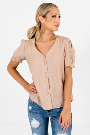 Beige Brown Business Casual Boutique Blouses for Women