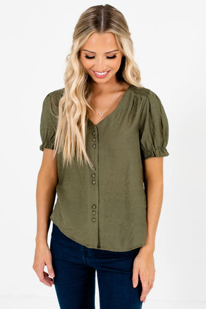 Olive Green Business Casual Boutique Blouses for Women
