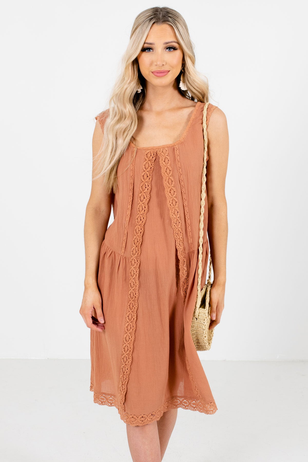 Muted Orange Knee-Length Boutique Dresses for Women