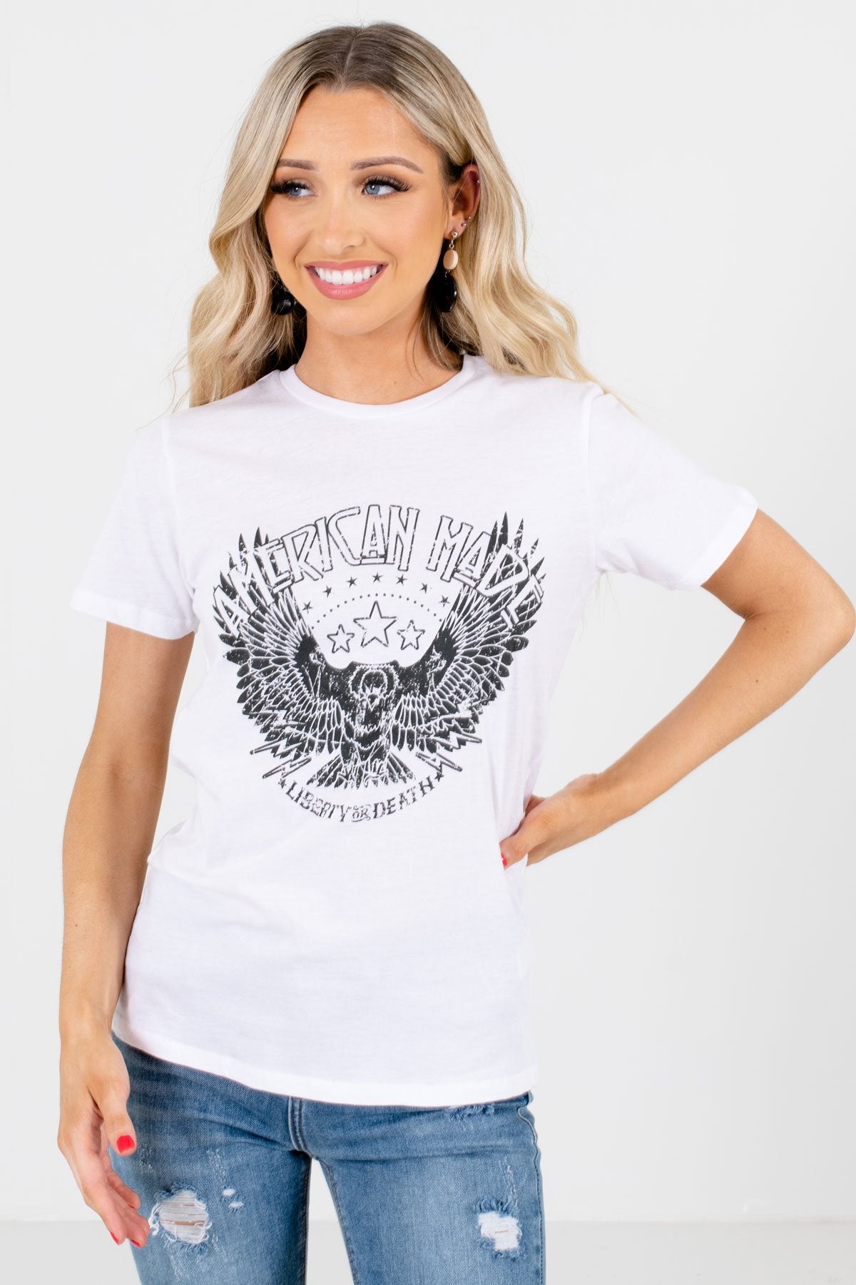 White "American Made" Lettering Boutique Graphic Tees for Women