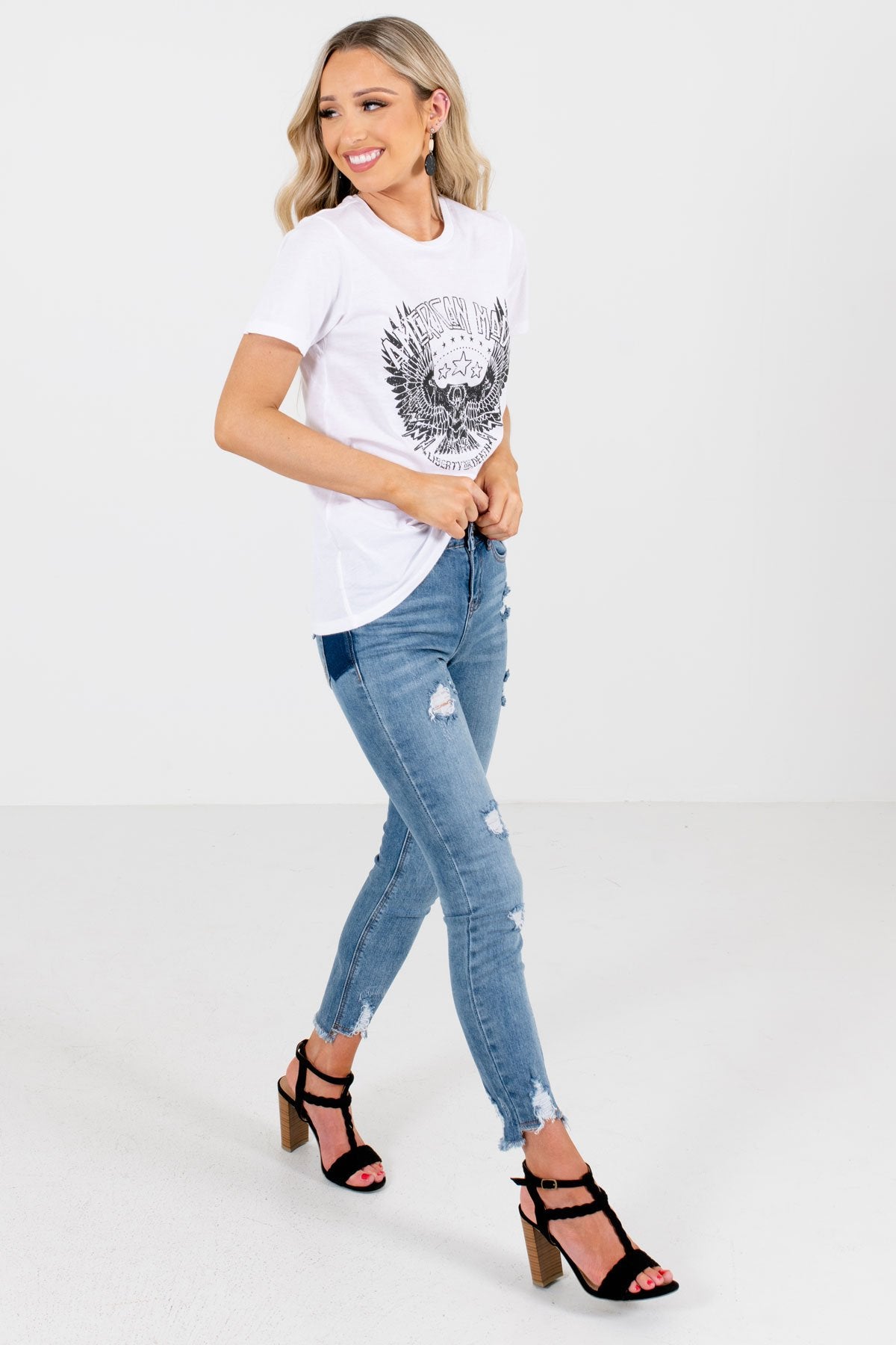 White Cute and Comfortable Boutique Graphic Tees for Women