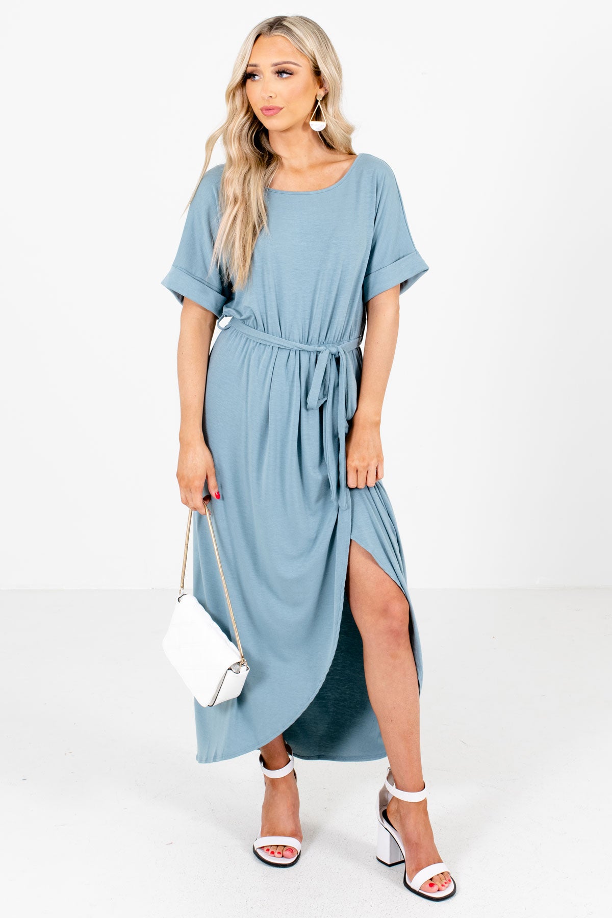 Blue Faux Wrap Style Boutique Maxi Dresses for Women