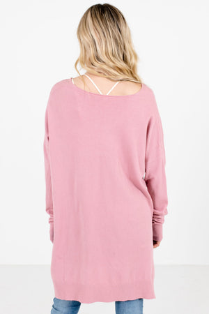 Women's Pink Split High-Low Hem Boutique Sweater