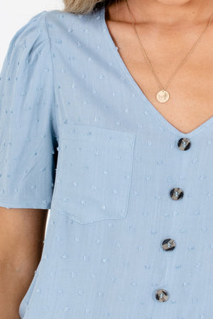 Blue Front Pocket Detail Boutique Blouses for Women