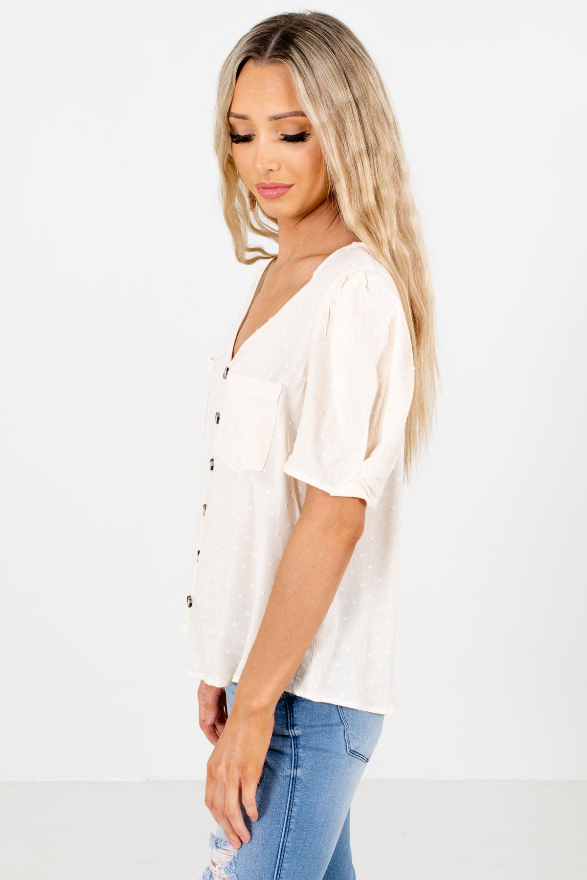 Cream Lightweight High-Quality Material Boutique Blouses for Women