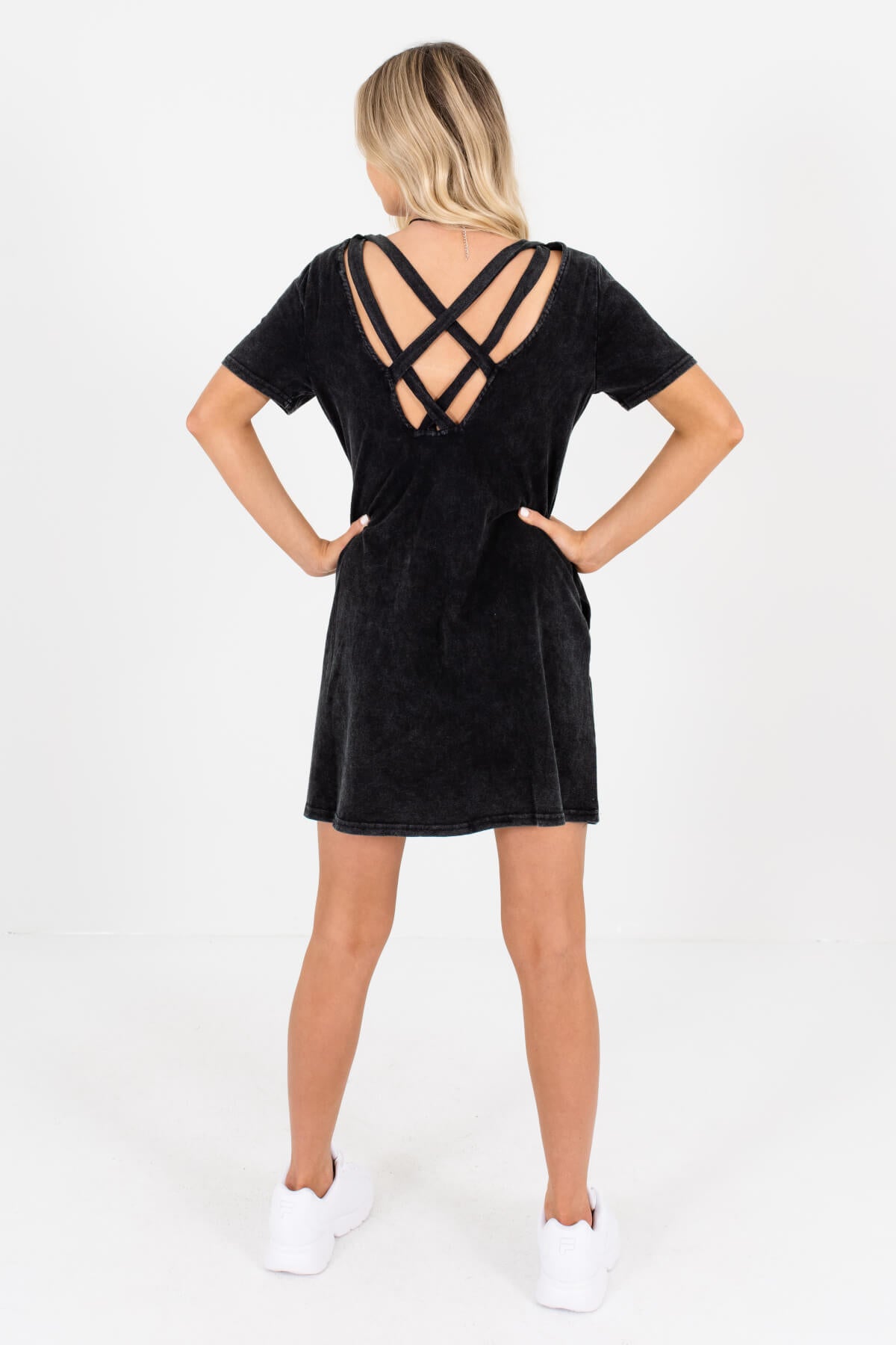Women's Black V-Neckline Boutique Mini Dress