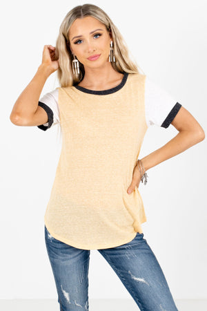 Yellow Color Block Style Boutique T-Shirts for Women
