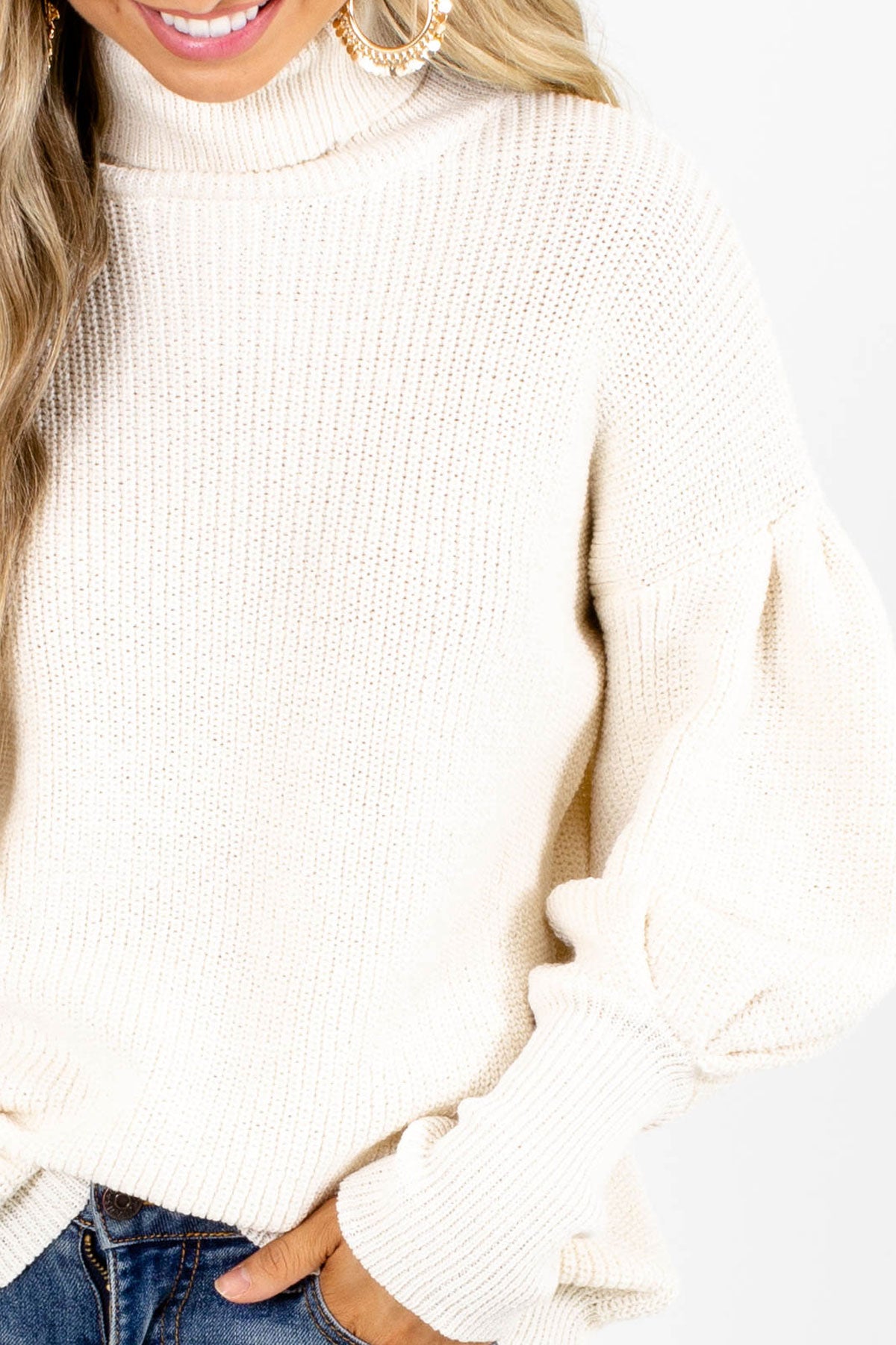 Women's Cream Knit Material Boutique Sweater