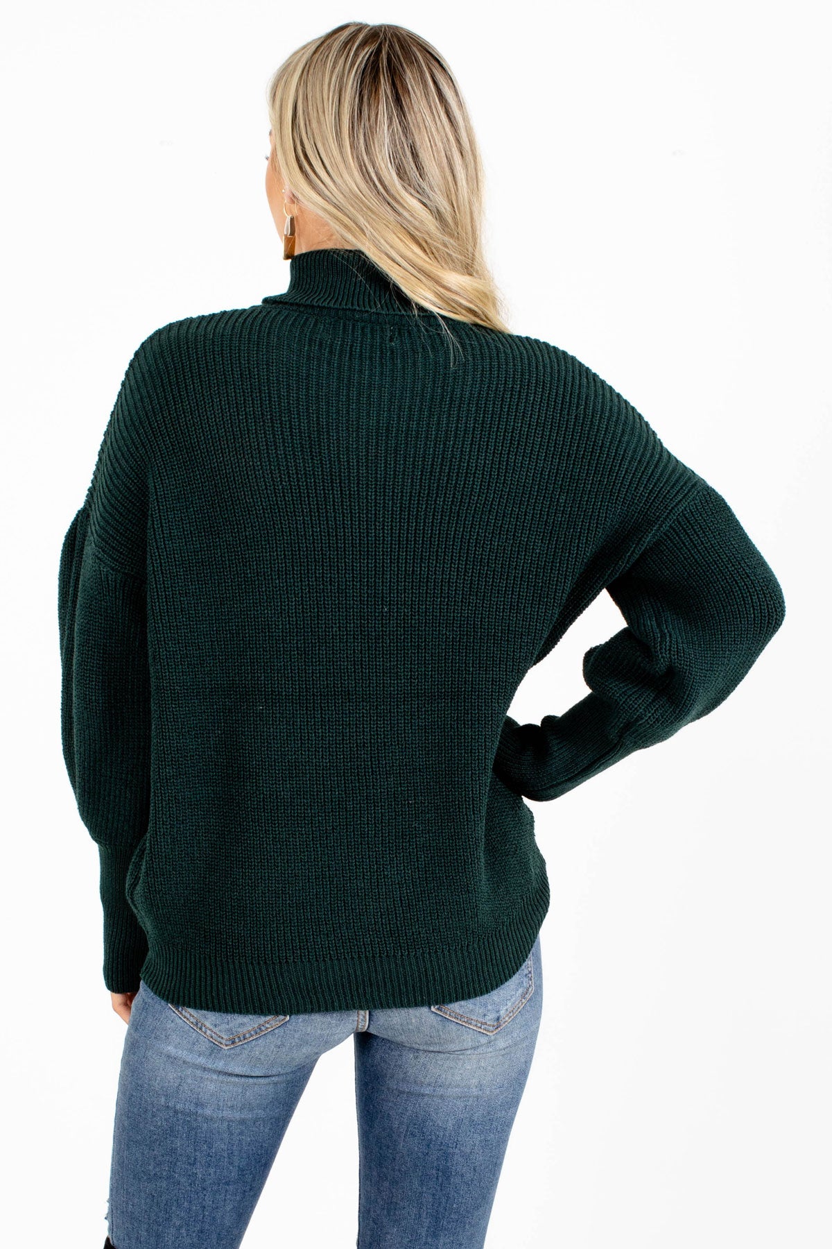 Women's Green Balloon Sleeve Boutique Sweater