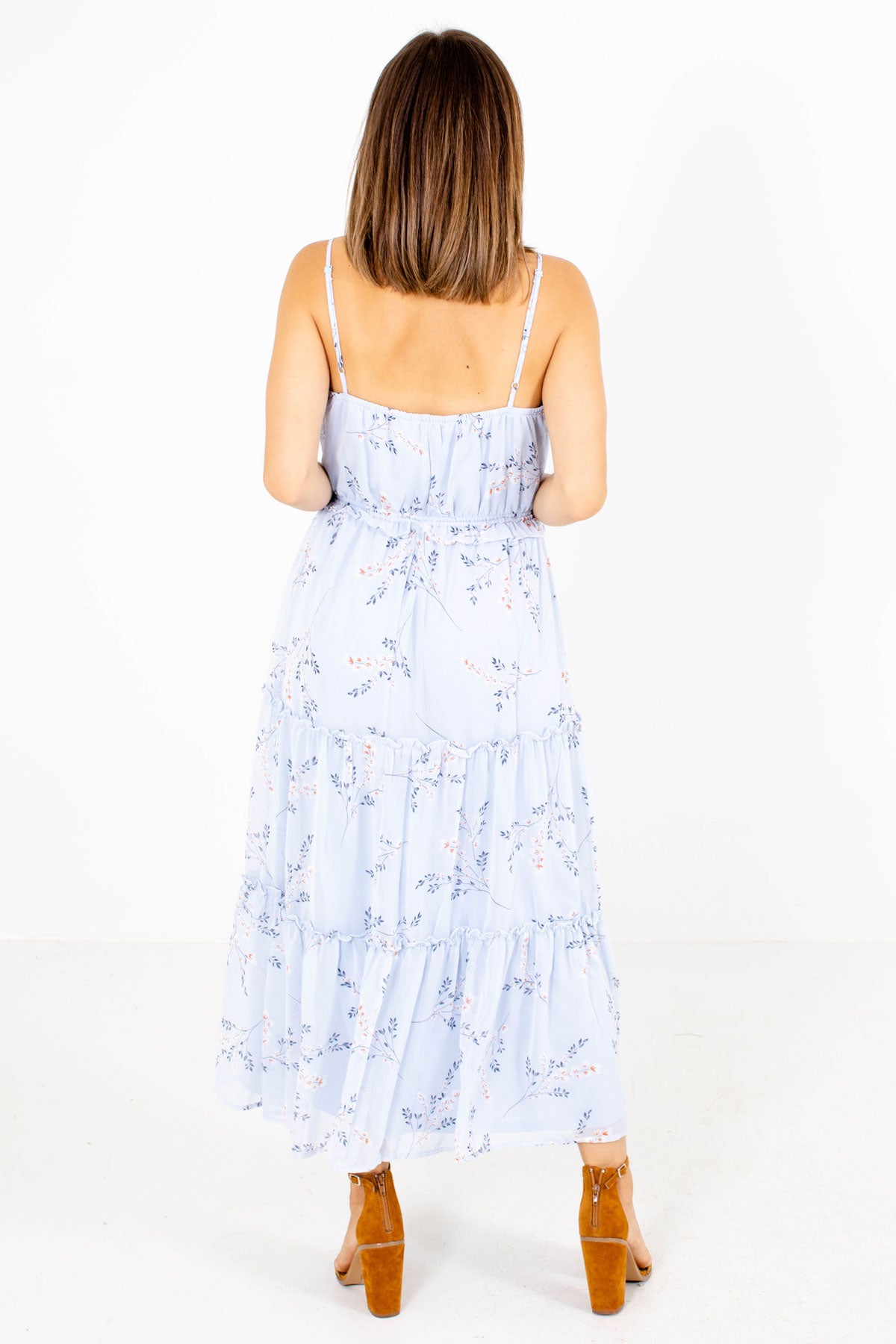 Women's Blue Adjustable Strap Boutique Midi Dress