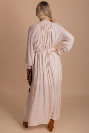 Ruched Maxi Dress in Natural Off White for Special Occasions