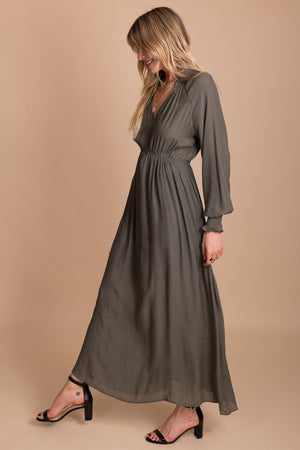 Special Occasion Long Dress with Long Sleeves in Dark Green