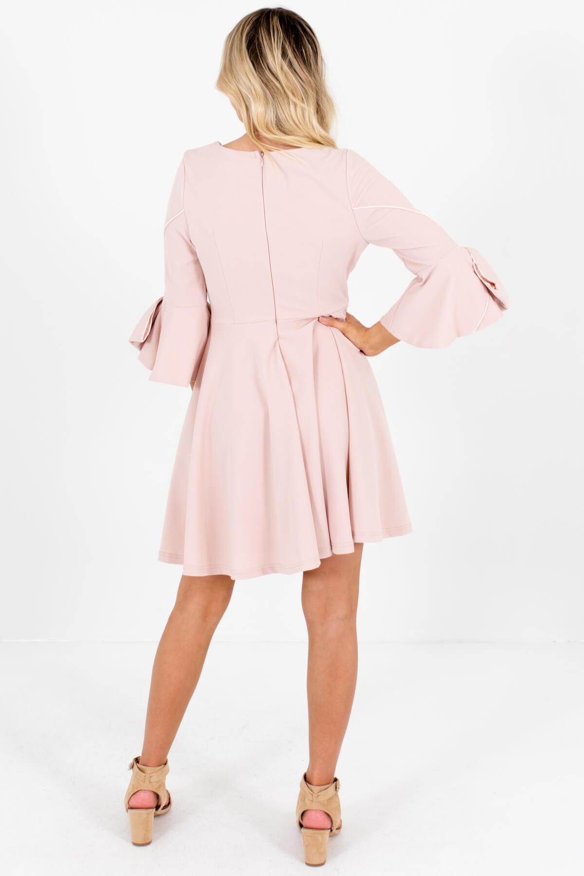 Blush Pink Flare Bow Sleeve Mini Dresses Affordable Online Boutique
