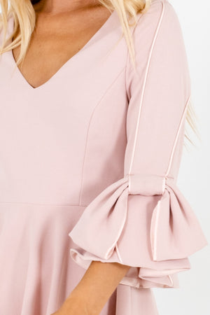 Blush Pink Bow Sleeve Boutique Mini Dresses with Pleated Details