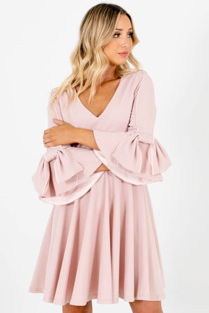 Blush Pink Thick Bow Sleeve Pleated Mini Dresses for Women