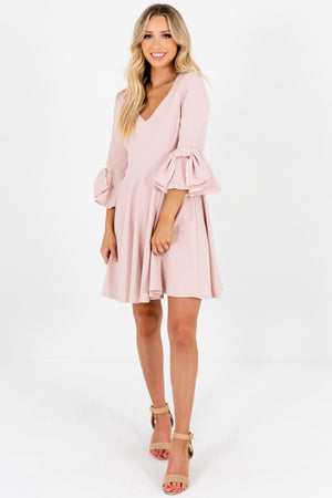 Blush Pink Thick Bow Sleeve Pleated Mini Dresses Boutique