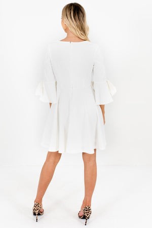 White Thick Pleated Mini Dresses with Flared Bow Sleeves