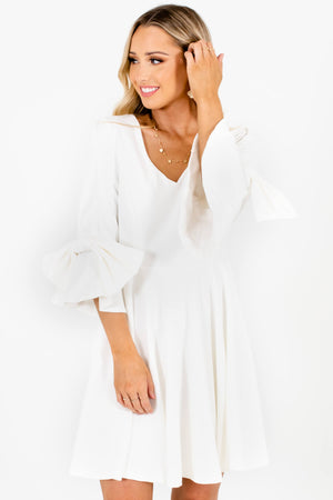 White Bow Sleeve Pleated Mini Dresses Affordable Online Boutique