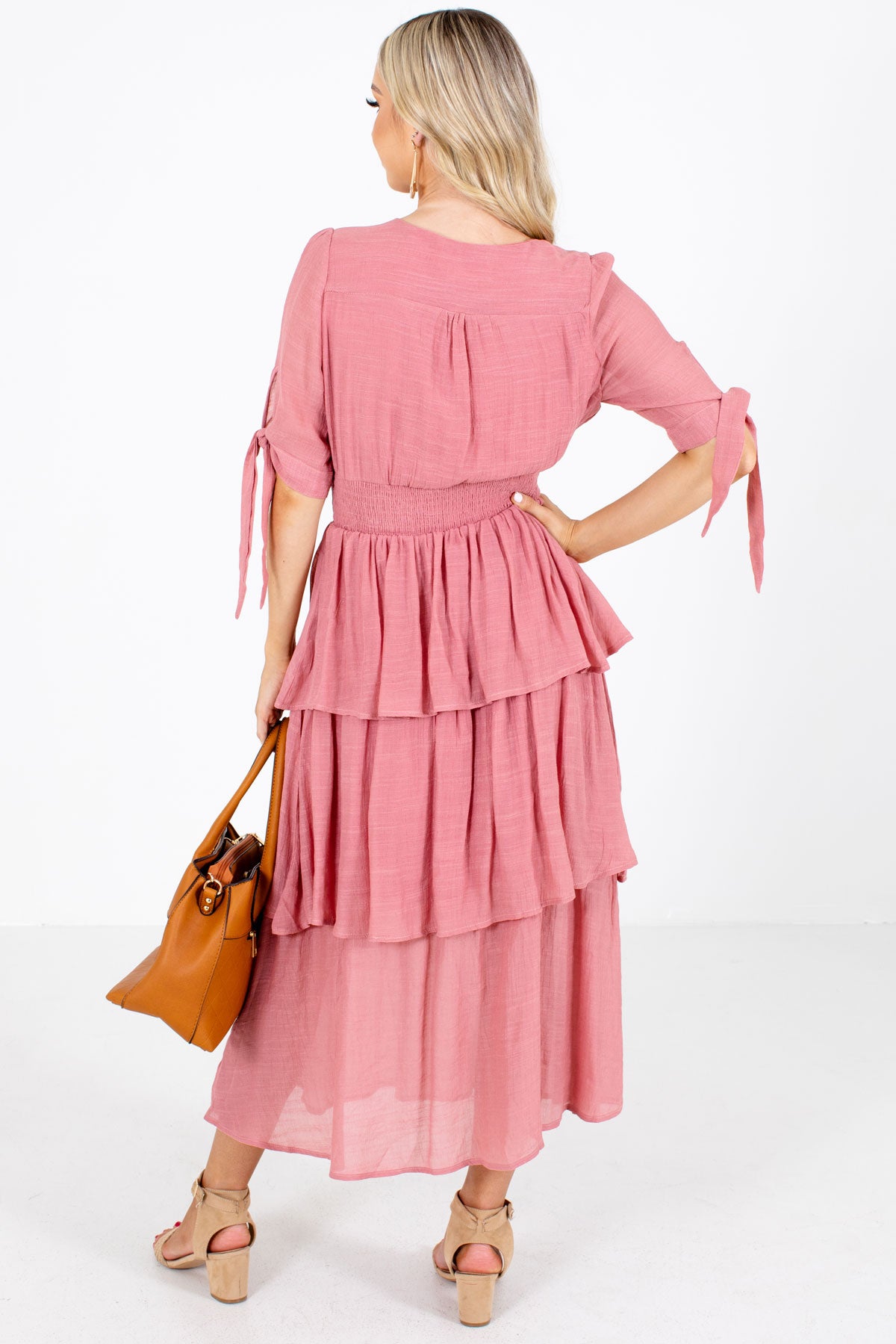 Women's Pink Smocked Boutique Maxi Dress