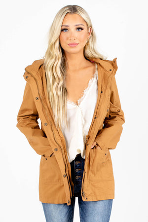 Camel Brown Zip-Up Front Boutique Jackets for Women
