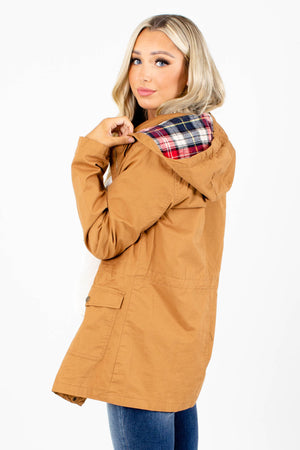 Women's Camel Brown Button-Up Front Boutique Jacket