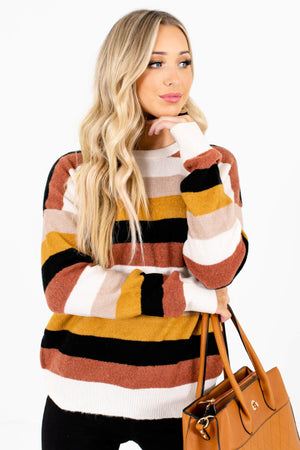 Cream Striped Warm and Cozy Boutique Sweaters for Women