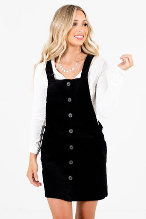 Black Corduroy Material Boutique Mini Dresses for Women