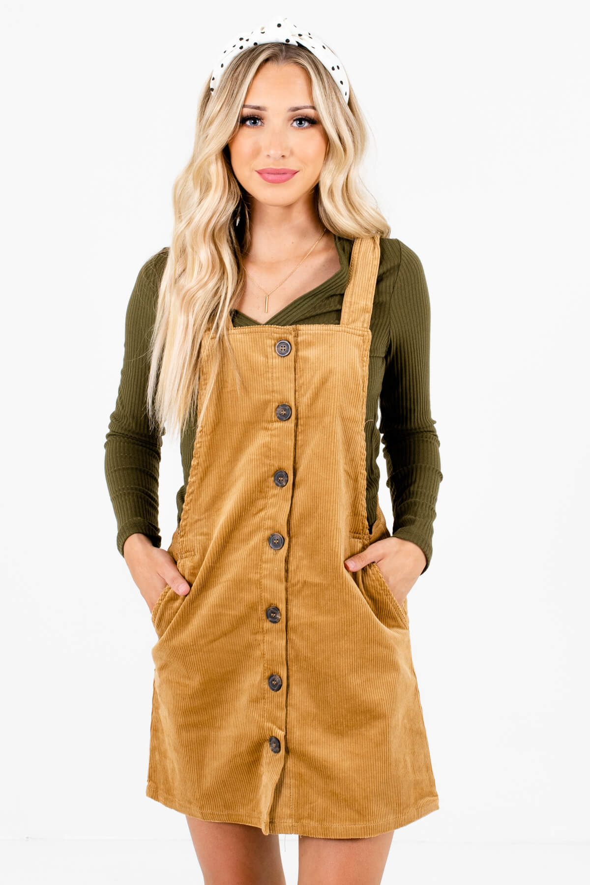 Camel Brown Boutique Mini Dresses with Pockets for Women