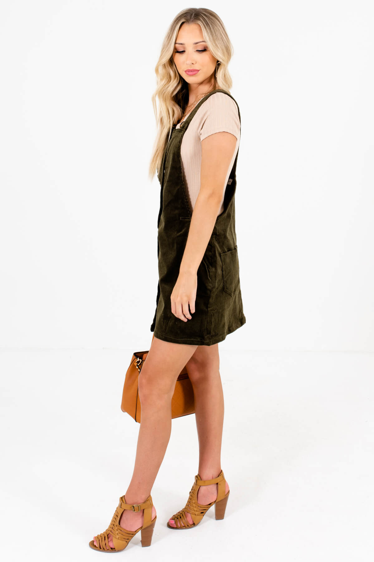 Olive Green Boutique Mini Dresses with Pockets for Women