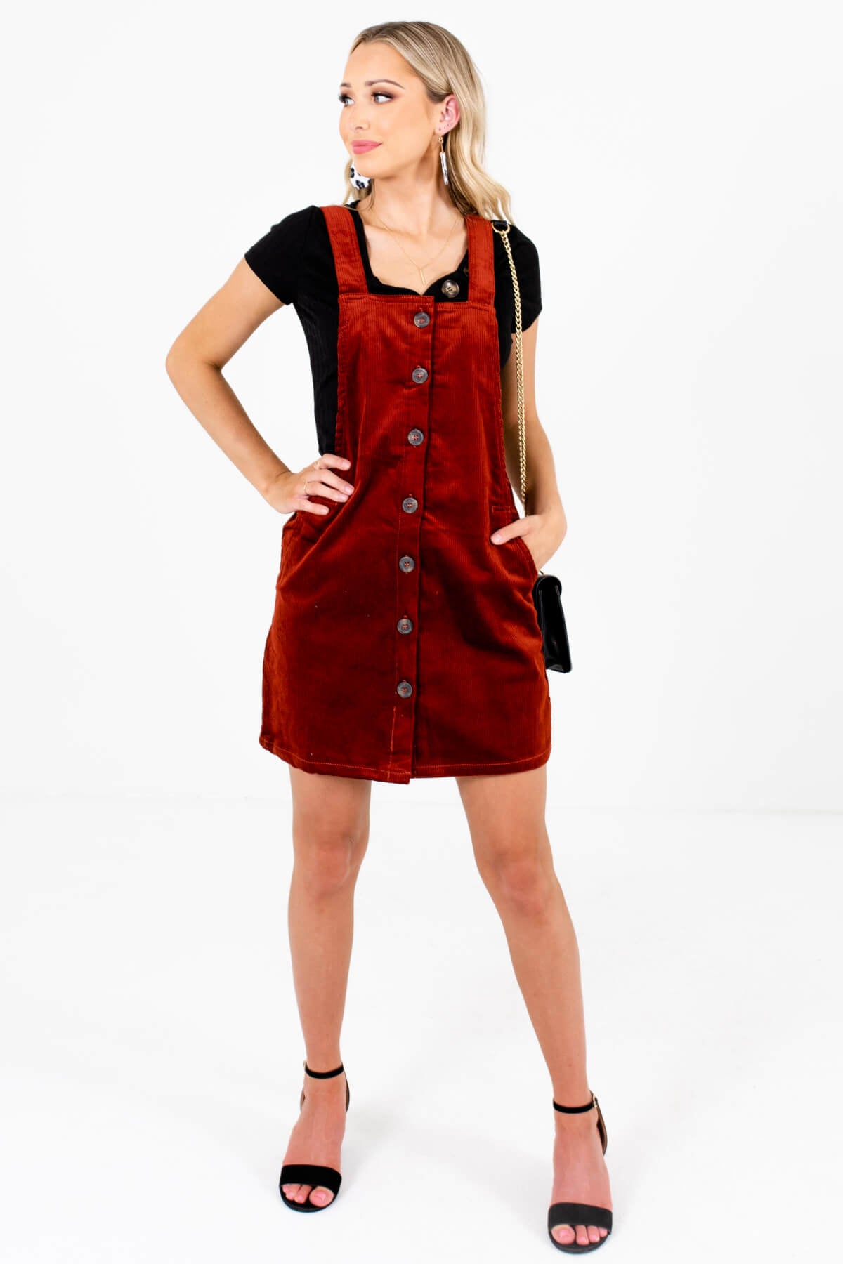 Women's Rust Red High-Quality Lightweight Material Boutique Mini Dress